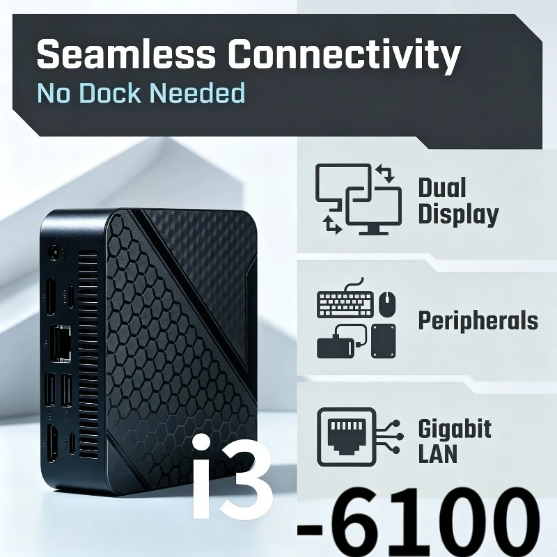 Mini PC Intel Core i3-6100 Portable 16GB RAM  1TB 2TB SSD WIFI 6 BT5.2 4K HD Mini Gaming Office Study Pc High Performance