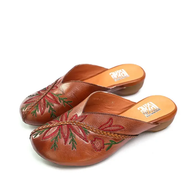 New Women's Slippers Ethnic Women's Retro Closed Toe Comfortable Simple Sandals Women's Casual Shoes Linen Mule Slipper