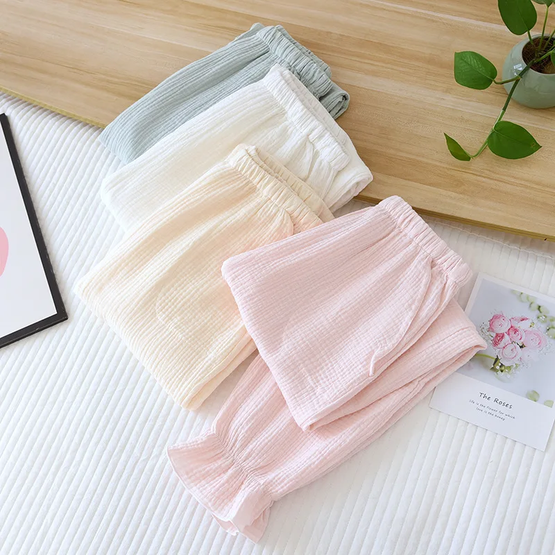 100% Cotton Home Pajama Pants Soft Cotton Solid Sleep Bottoms Sleeping Lounge Pants Princess Sleep Wear for Womens With pocket