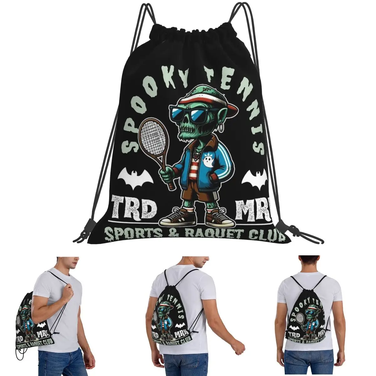 Spooky Tennis Sports And Raquet Club Backpacks Multi-function Drawstring Bags Sundries Bag Book Bags for Travel Students