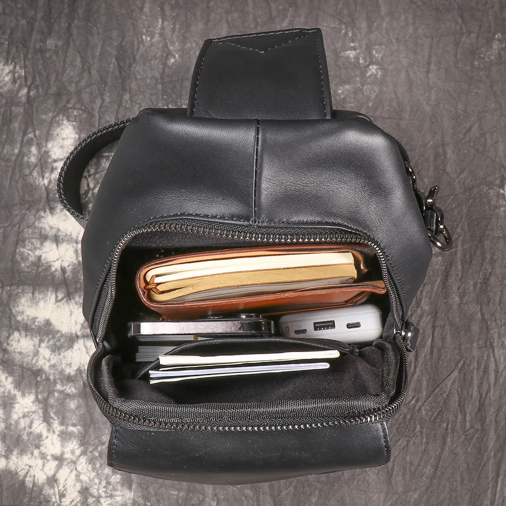 Men's Genuine Leather Chest Bag -Full Grain Leather Crossbody Sling Bag - Fashionable Outdoor Shoulder Pack for Hiking