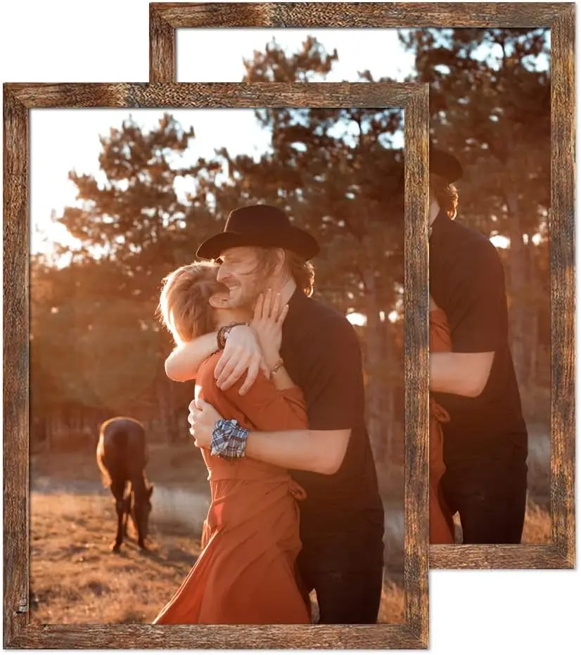 

Rustic Wood 24x36 Poster Frame with Polished Plexiglass, Brown, 2 Pack for Wall Decor