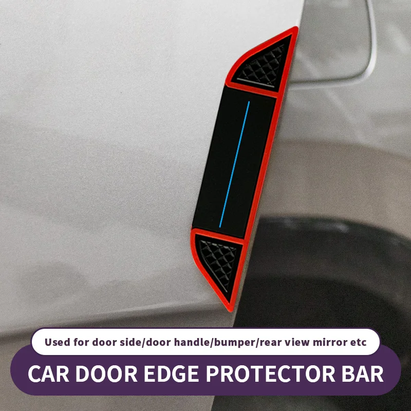 4-piece set of car door anti-collision strips, scratch resistant car stickers, red border style, single line blue