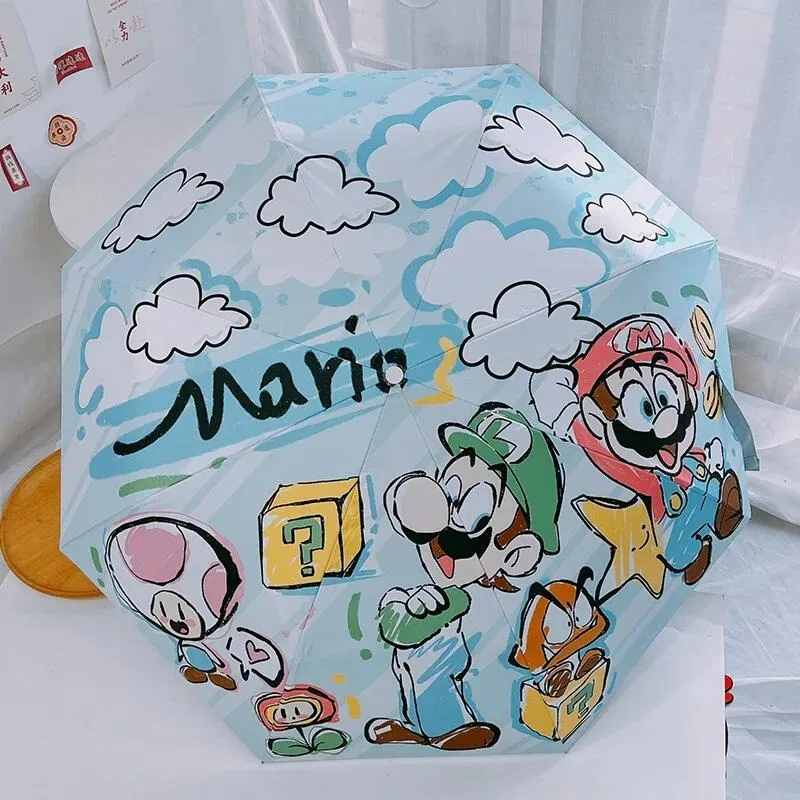 Game Super Marios Bros Umbrella Cartoon Children Folding Umbrella Wind-resistant Rainproof Sunny Rainy Sunshade Cute Gifts