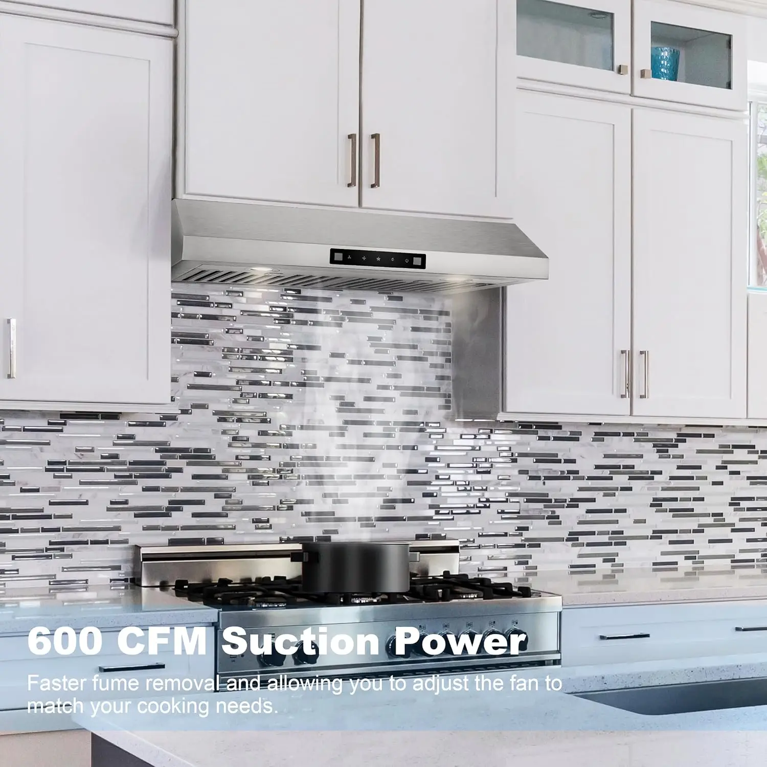 เครื่องดูดควันใต้ตู้ขนาด 30 นิ้วพร้อม 600CFM เครื่องดูดควันช่องระบายอากาศในครัวสําหรับช่องระบายอากาศแบบปรับได้