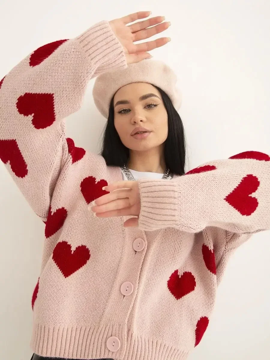 Original Love Jacquard Knit Sweater Autumn And Winter Women\'s Slim Fairy Style V-neck Cardigan Warm Casual Knit Jacket Top New