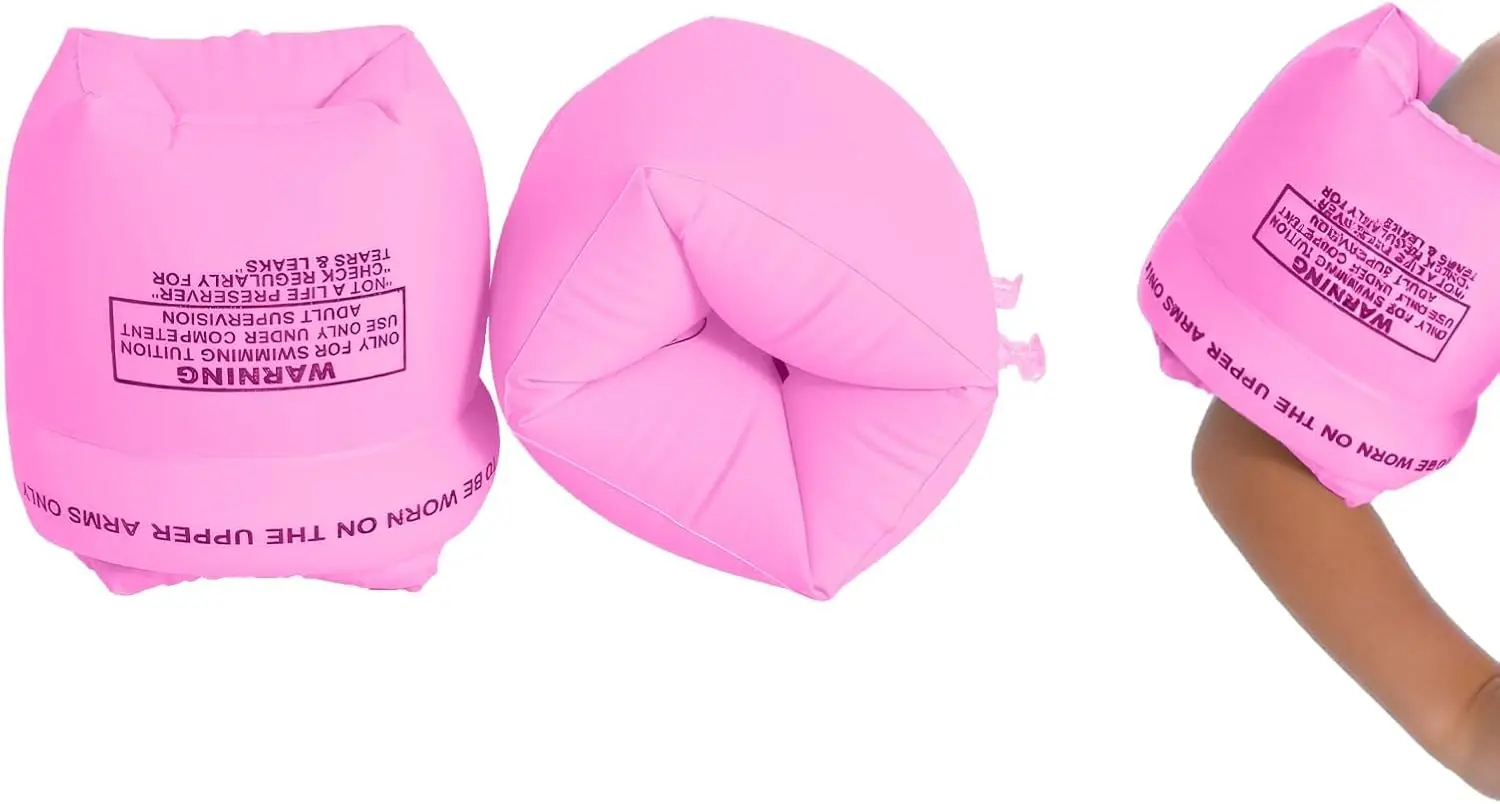 Inflatable Water Wings Arm Floaties for Kids Adults - PVC Swimming Arm Bands Pool Floats Floatation Rings for Swimming Learning, Drum-Type Design for Pool & Beach Use (Pink 2pcs)