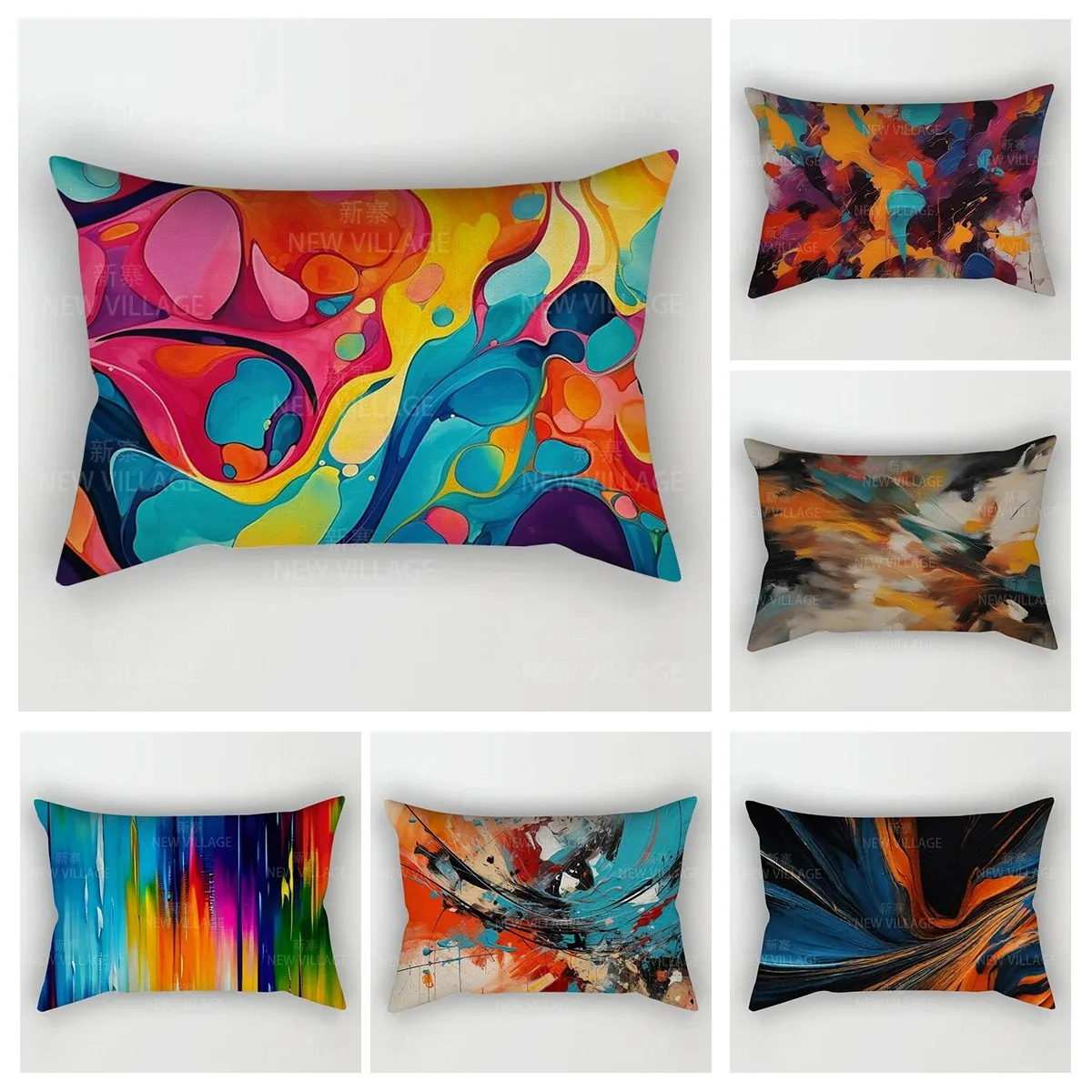 

Colorful Abstract Fluid Art Rectangle Cushion Cover Modern Oil Painting Lumbar Pillow Case for Couch Sofa Living Room Decor