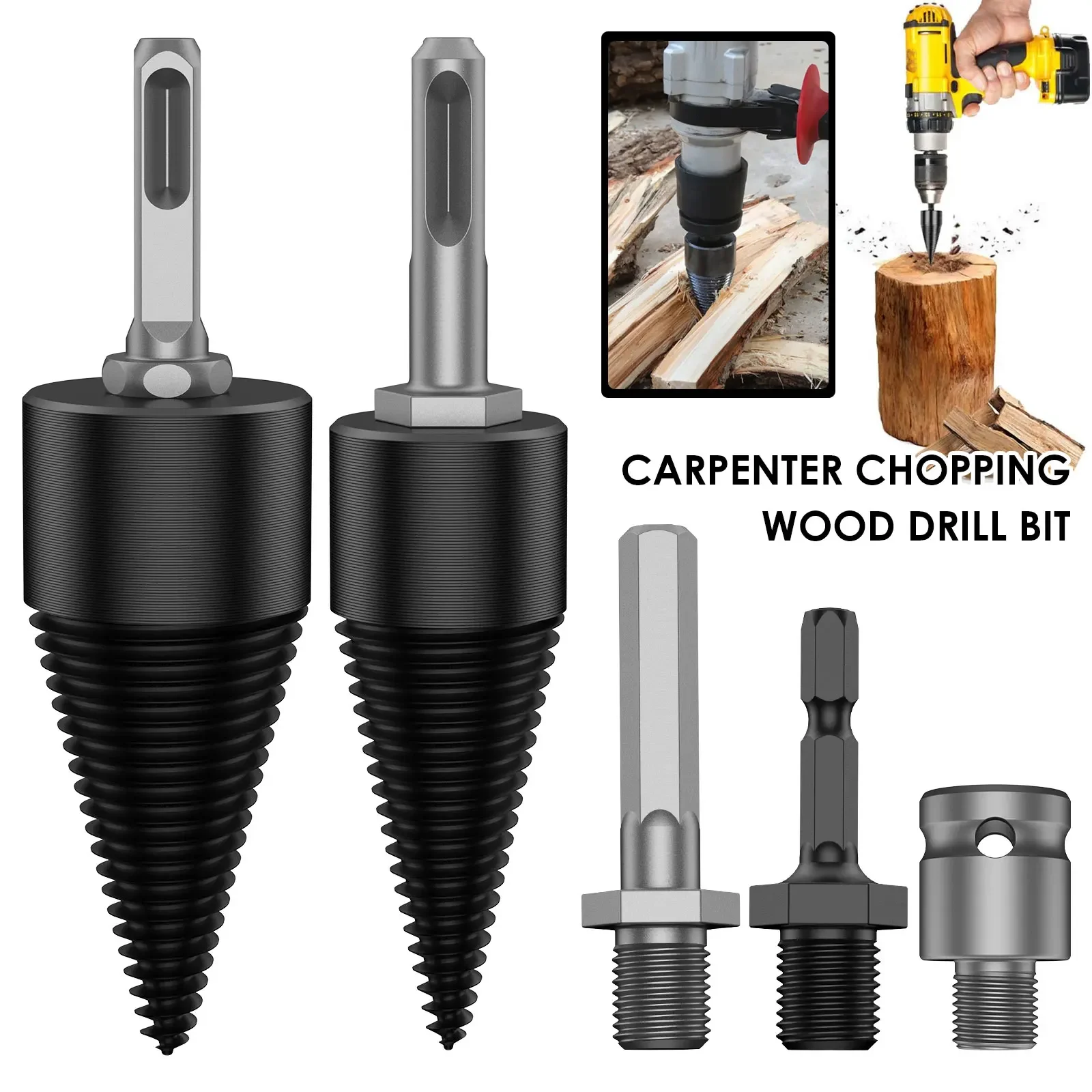 

2Pcs Wood Splitter Drill Bit Set 32 mm 42 mm Steel Firewood Log Splitter Efficient Firewood Splitting Drill Bit Screw Cone Wood