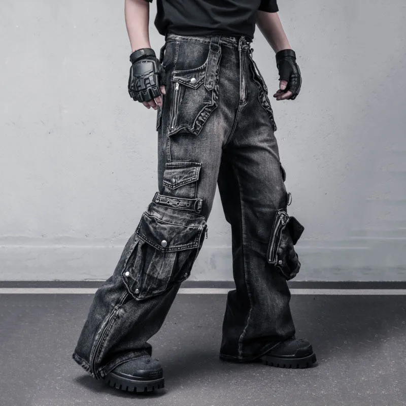 Celana Punk Fungsional High Street Multi-saku Tiga Dimensi Gaya Safari Pria Baru Musim Semi Musim Gugur HKSH Ins HK13294