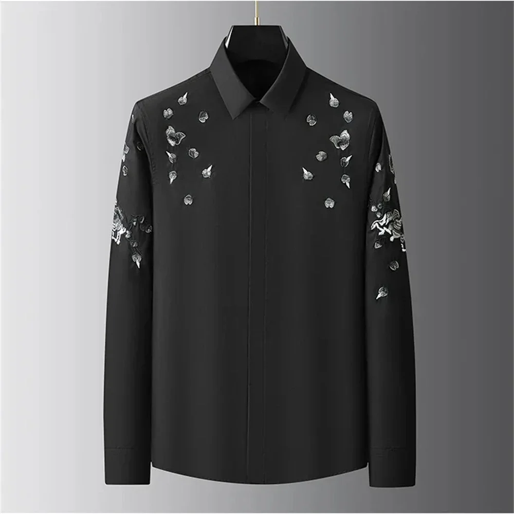 Luxury Printed Shirt Men's Long Sleeved Slim Fit Casual Shirt, High-Quality, Fashionable and Popular, Oversized Men's XS-6XL