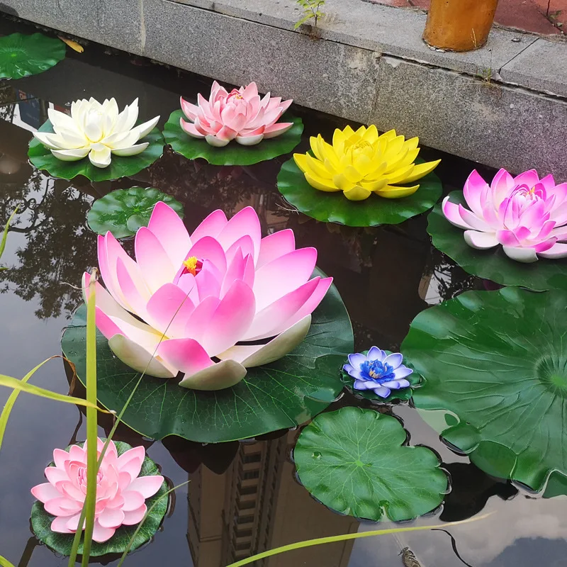 10/17/28cm Lotus Artificial Flower Floating Fake Lotus Plant Water Lily Micro Landscape for Pond Garden swimming pool Decor