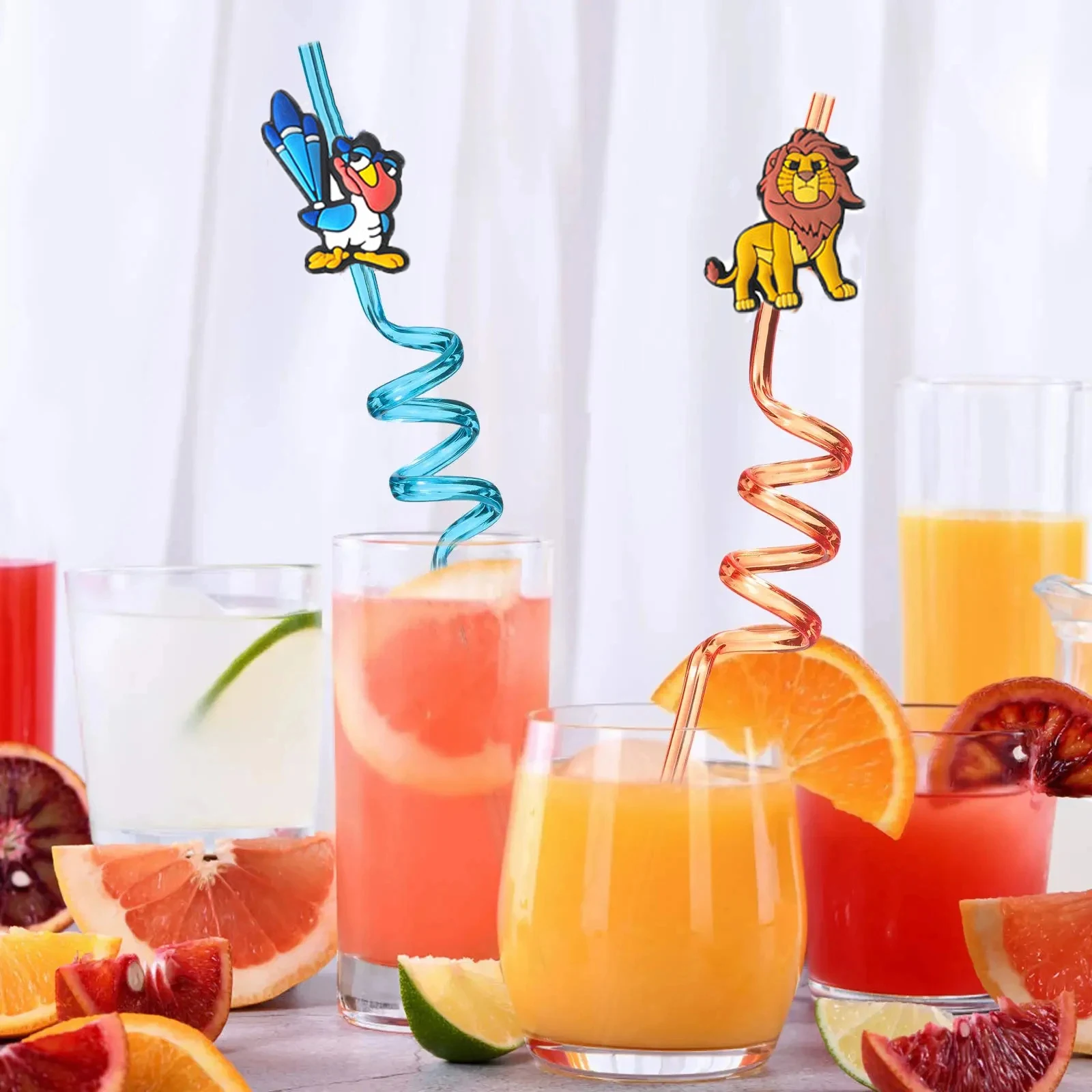 6/12pcs Disney Lion King Theme Reusable Drinking Straws Party Decor Kids Favors Simba Straws Birthday Party Baby Shower Supplie