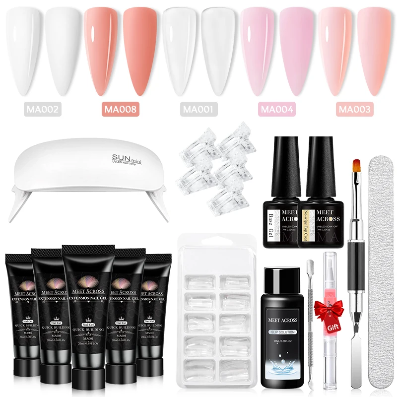 MEET ACROSS 네일 익스텐션 젤 키트, 매니큐어 젤용, 빠른 손가락 연장 익스텐션 세트, 아크릴 젤 광택제 네일 아트 DIY, 20ml
