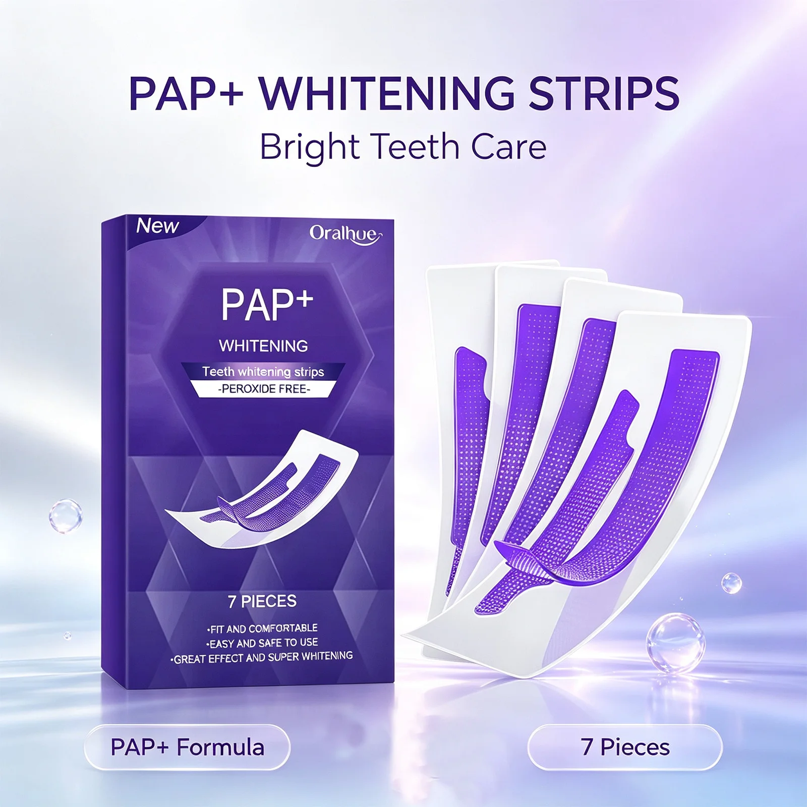 Oralhoe PAP+ Purple Teeth Brightening Strips Gentle Enamel Safe Stain Removal Non Slip Sensitive Tooth Care 7/14/21/28 PCS
