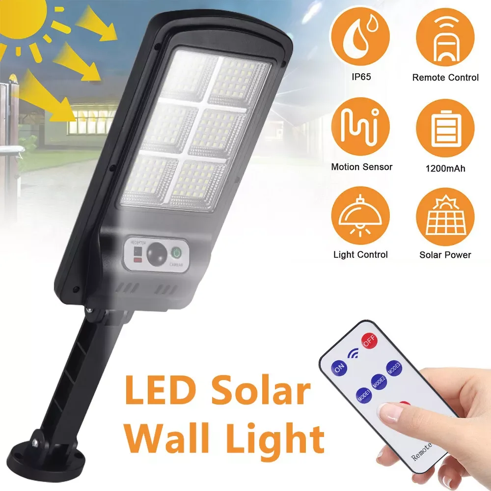 Solar LED Street Light Motion Sensor Remote Control Wall Flood Yard Outdoor Lamp