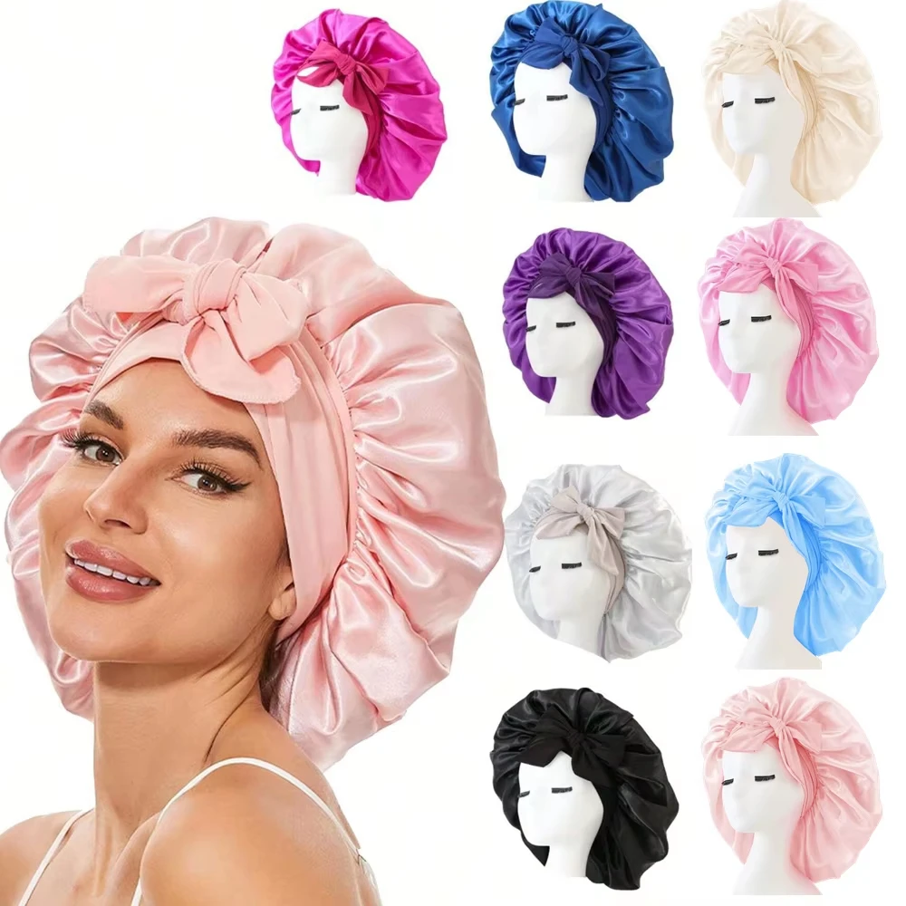 Bonnet en satin, bonnet en soie, bonnet réglable pour dormir, bonnet pour cheveux avec bande à nouer, bonnets pour femmes et hommes