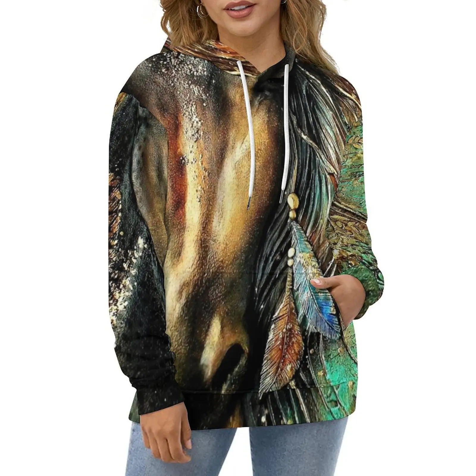 Horse Art Talentum Hoodies Long-Sleeve Abstract Animal Retro Casual Pullover Hoodie Winter Fashion Loose Hooded Sweatshirts