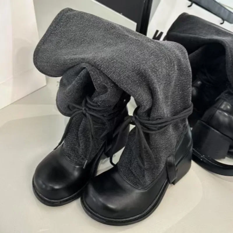 

Черные длинные сапоги, женские горячие продажи сезона, новые осенне-зимние женские сапоги в британском стиле в стиле ретро на толстой подошве