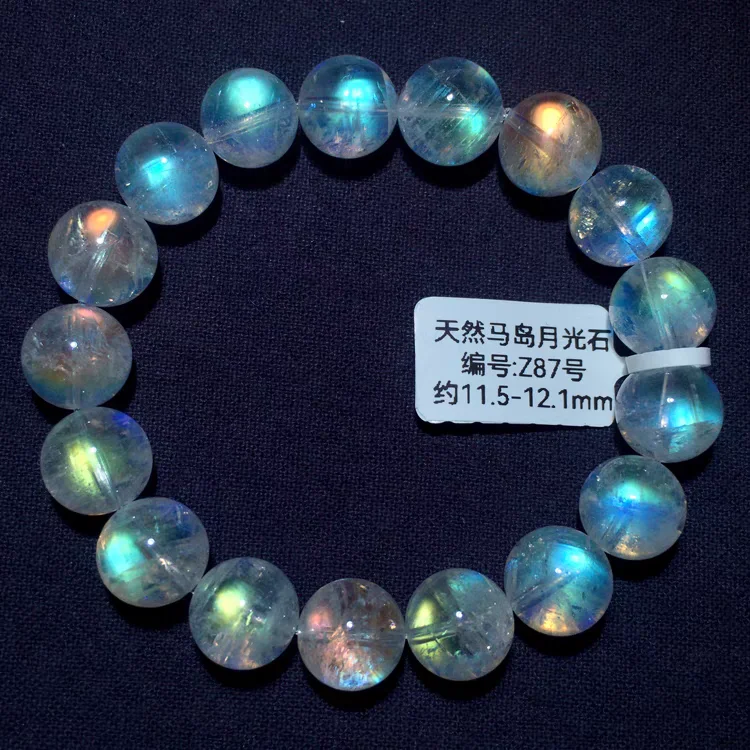 

Natural Colorful Moonstone Clear Round Beads Bracelet 7mm 10mm 12mm Rainbow Women Fashion Jewelry Ma Island Moonstone AAAAA