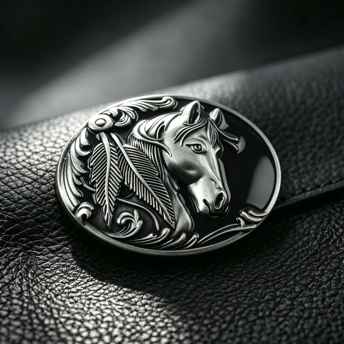 Oval Horse Head Belt Buckle - Retro Western Cowboy Style Embossed Black Belt Buckle for Men