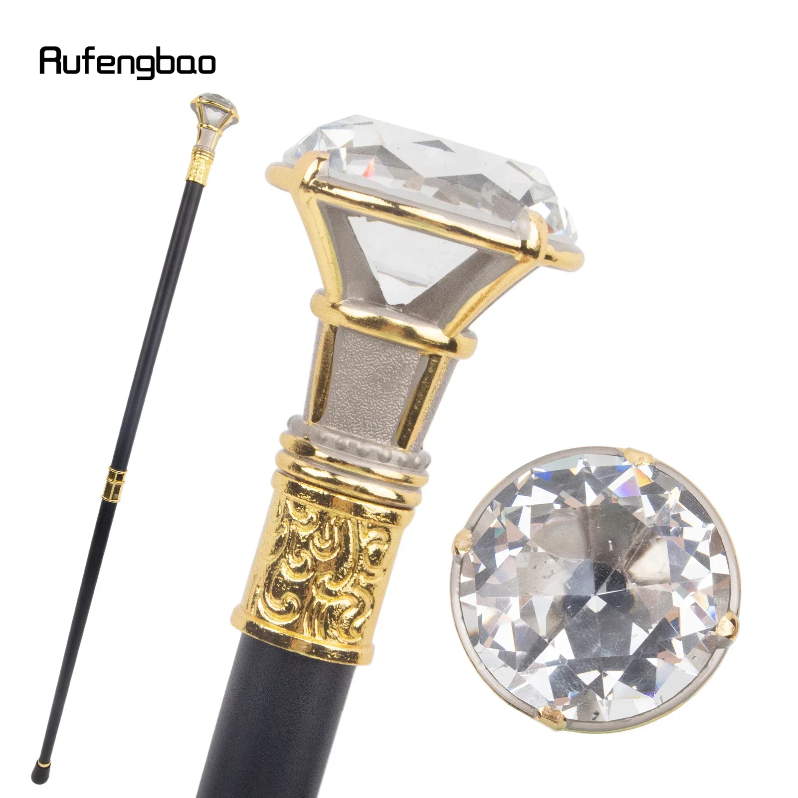 White Diamond Golden Silver Walking Cane Fashion Decorative Stick Elegant Cosplay Cane Knob Crosier 93cm Performance Stage Cane