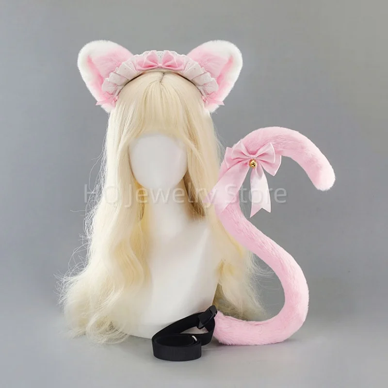 Realistische kat oor hoofdband staart set handgemaakte pluche cosplay kit voor anime-conventies Halloween harige kostuums
