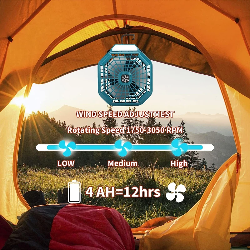 

Portable Cordless Camping Fan With LED Light Remote Control For Makita/Dewalt/Milwaukee/Bosch/Black&Decker 18V Lithium Battery