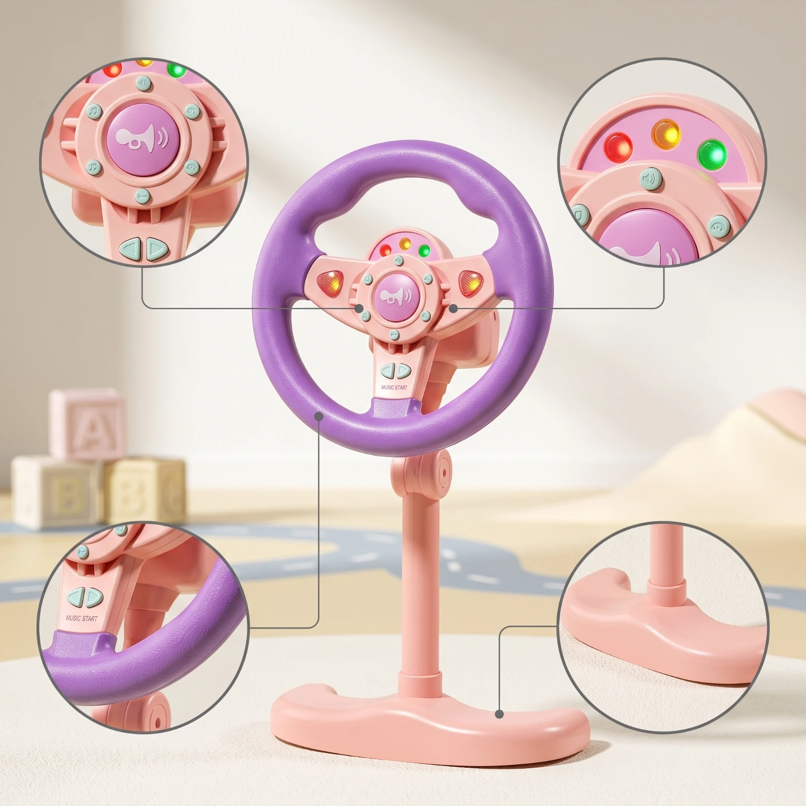 Toy Steering Wheel with Stand Early Learning Simulated Driving Steering Wheel Simulated Driving Toy Educational