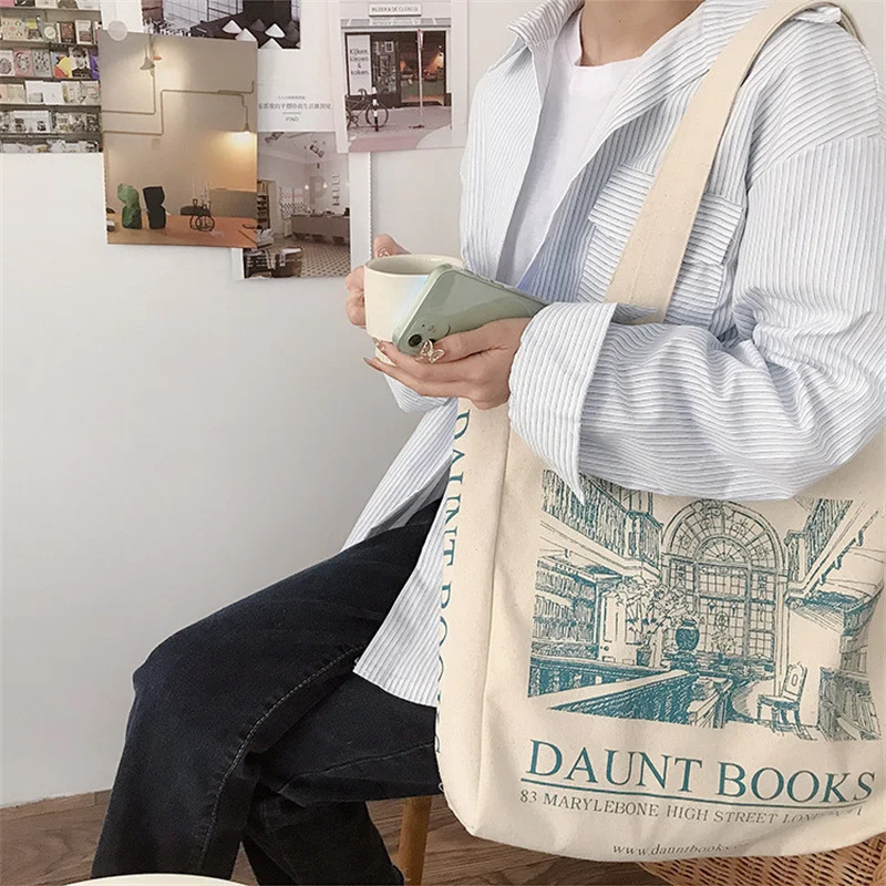 Women Canvas Shoulder Bag London Daunt Books Daily Shopping Bags Students Book Bag Cotton Cloth Handbags Large Tote For Girls