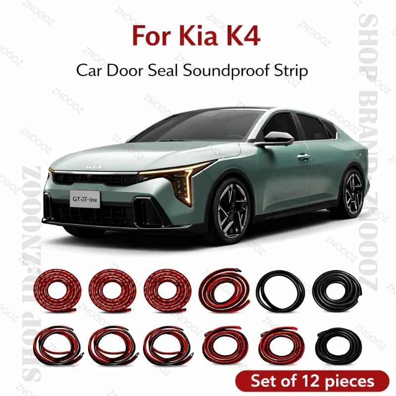 For Kia K4 Car Door Seal Strip Rubber Double Layer Soundproof Dustproof Waterproof Door Weatherstrip 12PCS Set