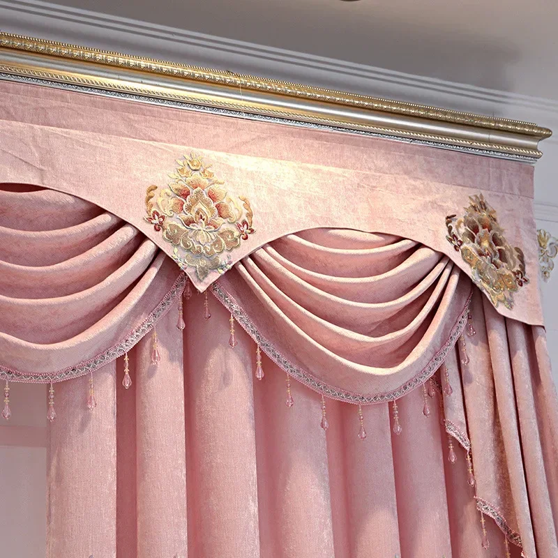 

Modern Hall Curtains For Living Room Bedroom Light Luxury Minimalist High-end Chenille Embroidery Pink Window Screen