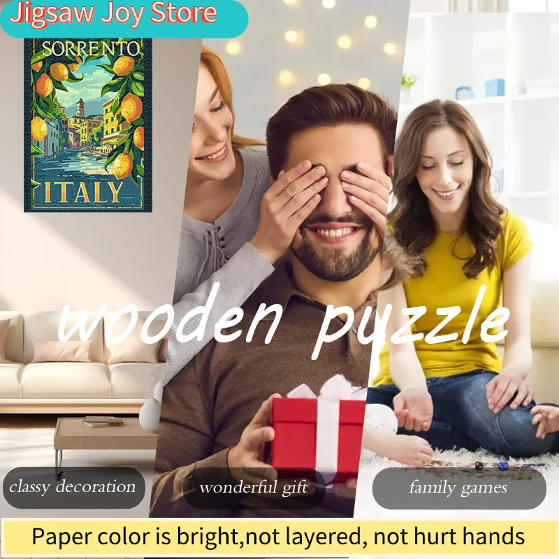 Puzzle a tema viaggio di Sorrento, Italia - Paesaggio italiano vivace di 20x30 pollici con limoniere e città costiera, cartone resistente