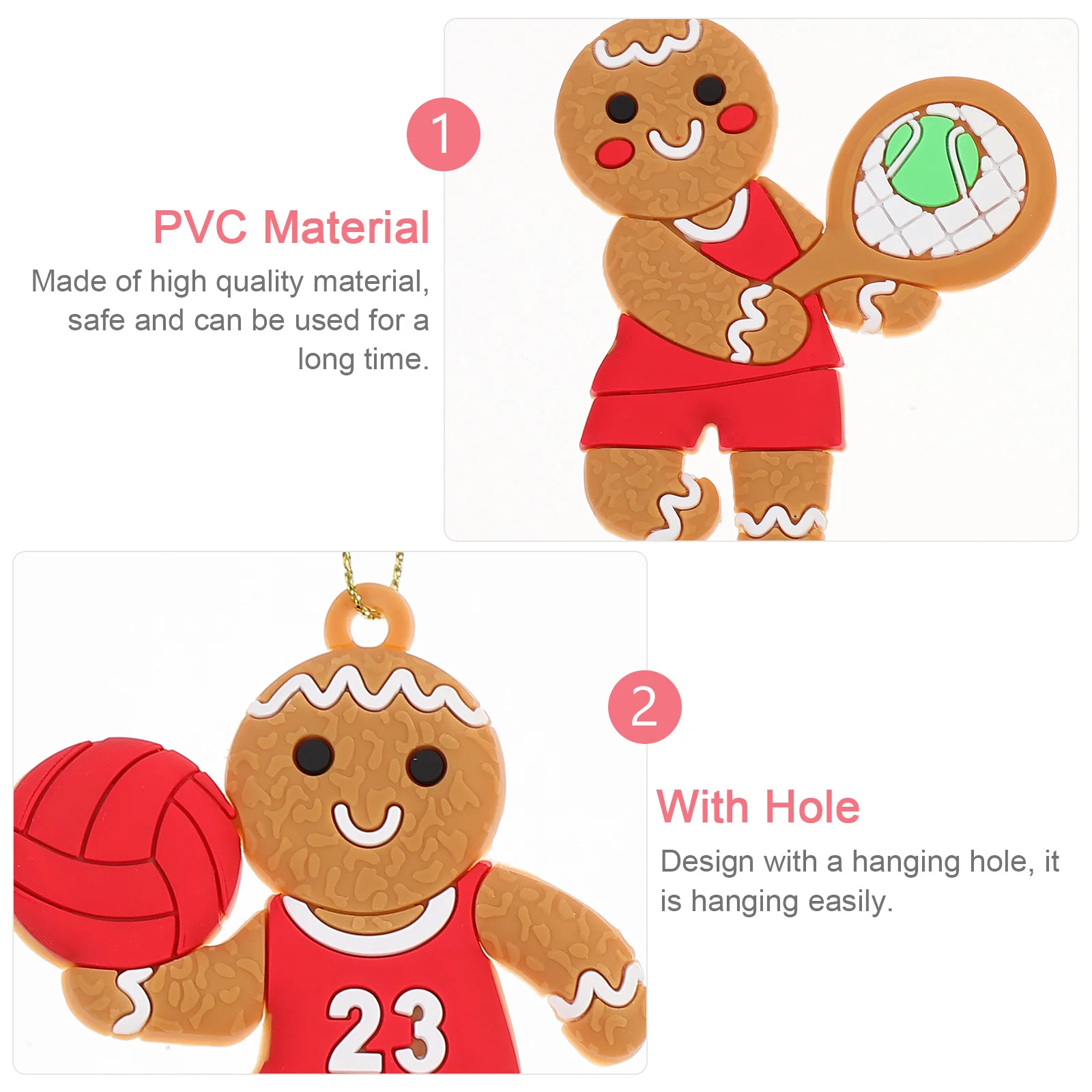 

12Pcs Gingerbread Man Christmas Pendant Hanging Hole PVC Material Christmas Tree Decorations Party Festival Home Decor