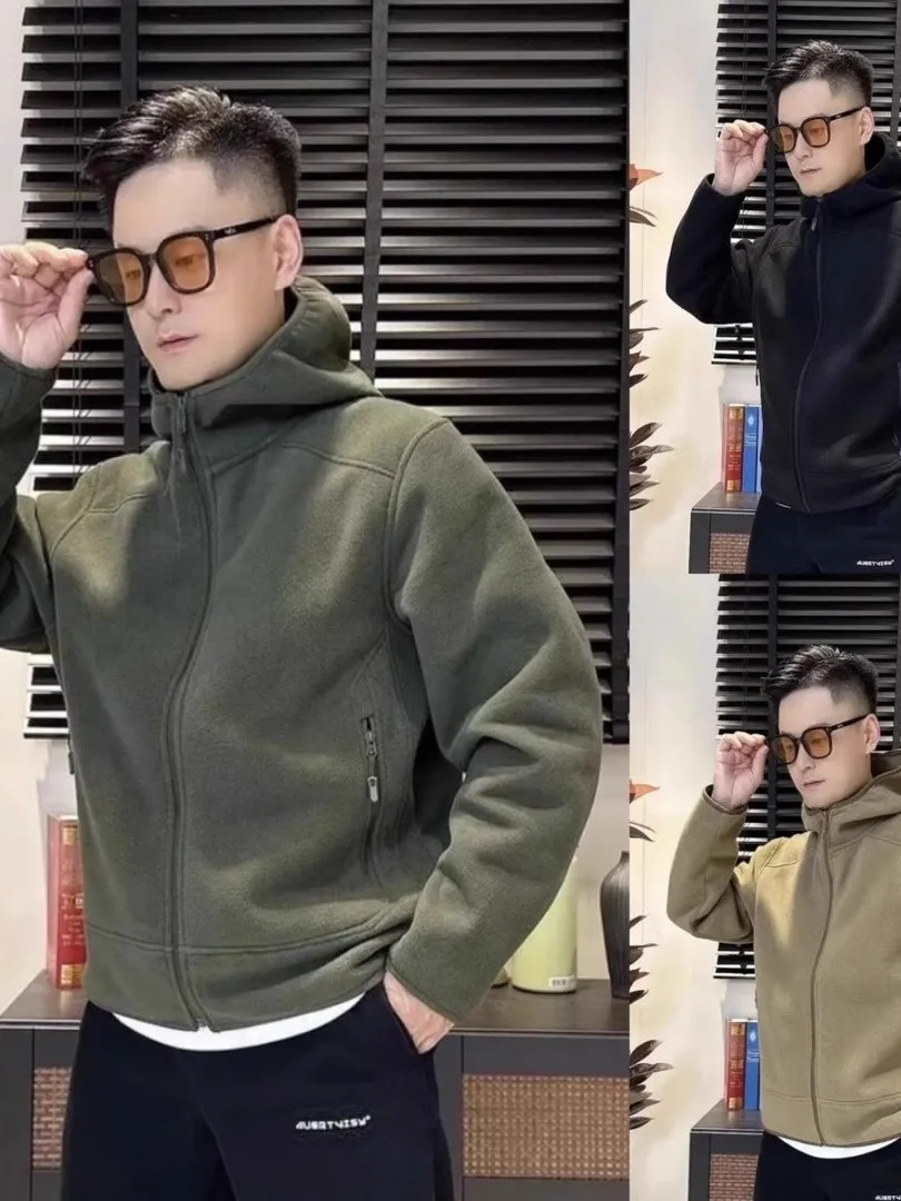 Dwustronna kurtka z kapturem dla mężczyzn, idealna na wiosnę i jesień, ciepła, wiatroodporna, codzienna, wykonana z poliestru z wewnętrzną podszewką.