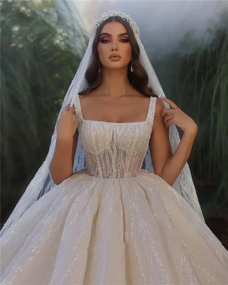 Customized Sleeveless Wedding Dress 2025 Gorgeous Square Collar Beading Ball Gown Princess Bride  Plus Size Vestido de Noiva image 2