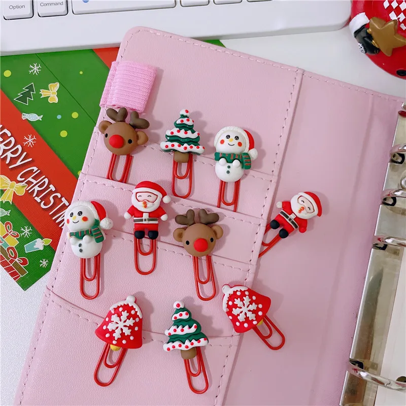 Kawaiiクリスマスペーパークリップ、ミニかわいいチケット、フォトクリップ、ノートブックプランナー、ブックマーク、学校事務用品、子供向けギフト