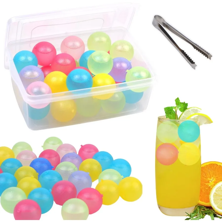 

Reusable Ice Cube with Lid and Bin Plastic Ice Cubes Round for Drinks BPA Free Refreezable Ice Balls for Whiskey Vodka Coffee B