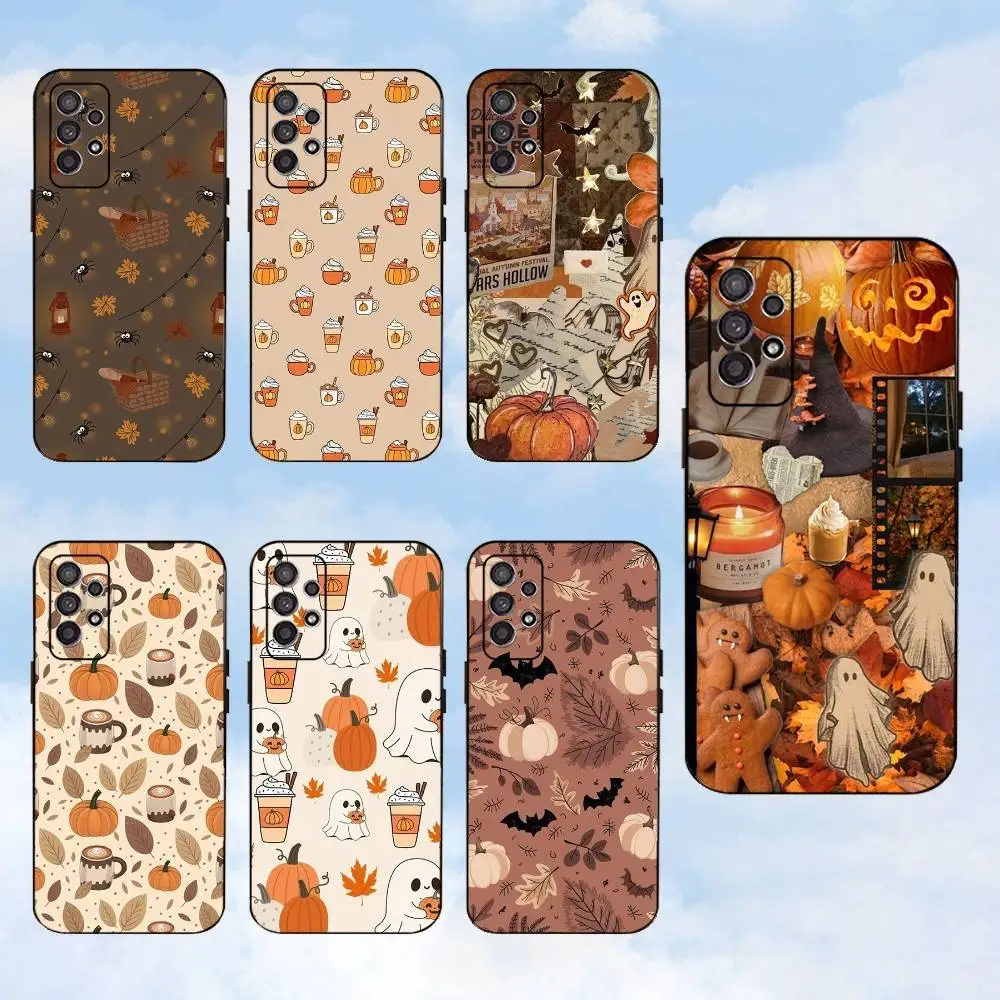 

Autumn leaves pumpkin Phone Case For Samsung S25,S24,S23,S22,S21,S20,S10,Ultra,Plus,Lite,FE,Soft Silicone Black Cover