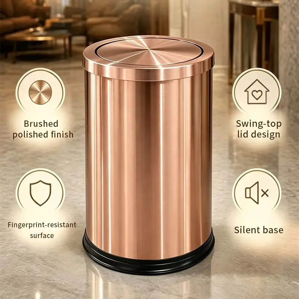 9L Swing Top Stainless Steel Trash Can, Gold/Rose Gold/Silver/Matte Black Lidded Waste Bin, Bathroom Kitchen Living Room Garbage