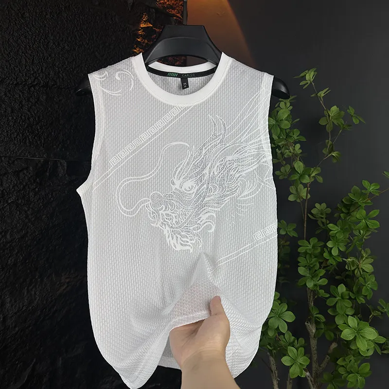 Men's Summer Sleeveless Vest Breathable Loose Sport Thin Base Shirt Inner Wear Large Size Mesh Shoulder Pad Casual Style