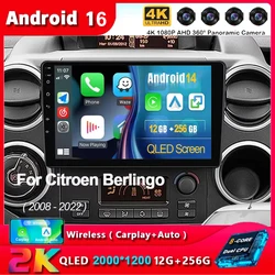 Android 16 Carplay For Citroen Berlingo 2 B9 Peugeot Partner 2008 2009 2010 -2022 Multimedia Car Radio Player DSP WIFI+4G Stereo