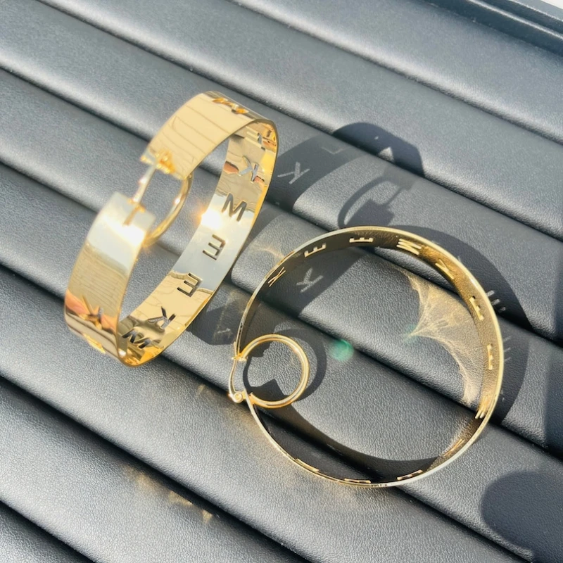 

Personalized Wide Hoop Earrings Customized Name 30-100mm Stainless Steel Circle Earrings for Woman Girlfriend Jewelry Gift