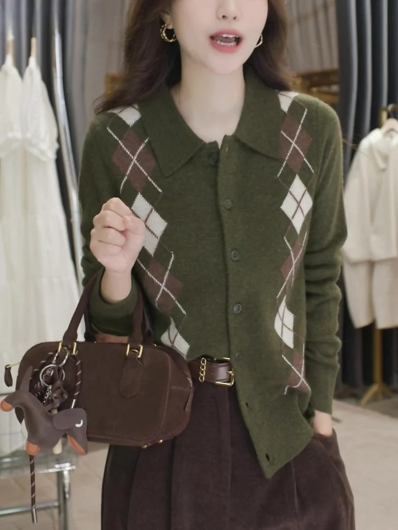 

Вязаный свитер La Chapelle для женщин, весенне-осенне-зимняя верхняя одежда, теплый кардиган с откидным воротником и длинными рукавами