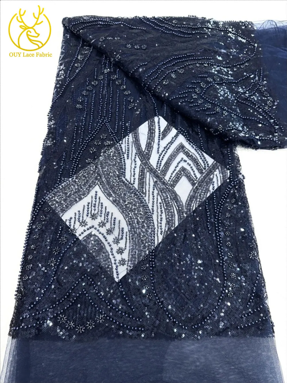 高級フレンチスパンコールレース生地アフリカビーズレース生地ナイジェリアメッシュチュールレース生地レディースウェディングパーティードレス縫製