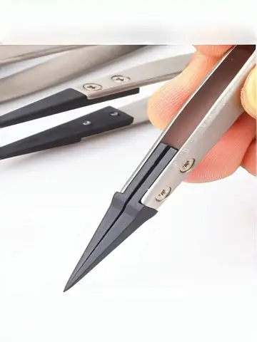 ESD-Safe Precision Tweezers, Anti-Static Tips with Heavy-Duty Metal for Electronics & Jewelry Repair.