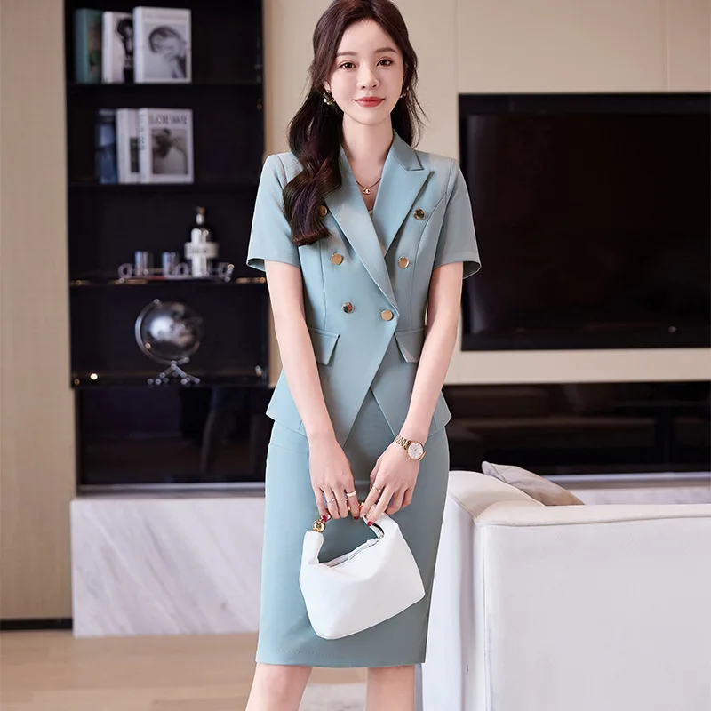 Blue Suit Women's Summer Thin Work Clothes Business Wear Dignified Goddess Fan High-End Suit Interview Formal Wear