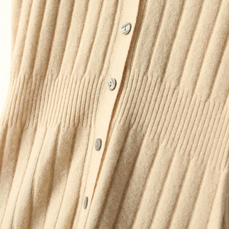 2025 novo vestido feminino meio longo sem mangas colete 100% lã merino cintura botão para baixo malha deslizamento camadas inteligentes