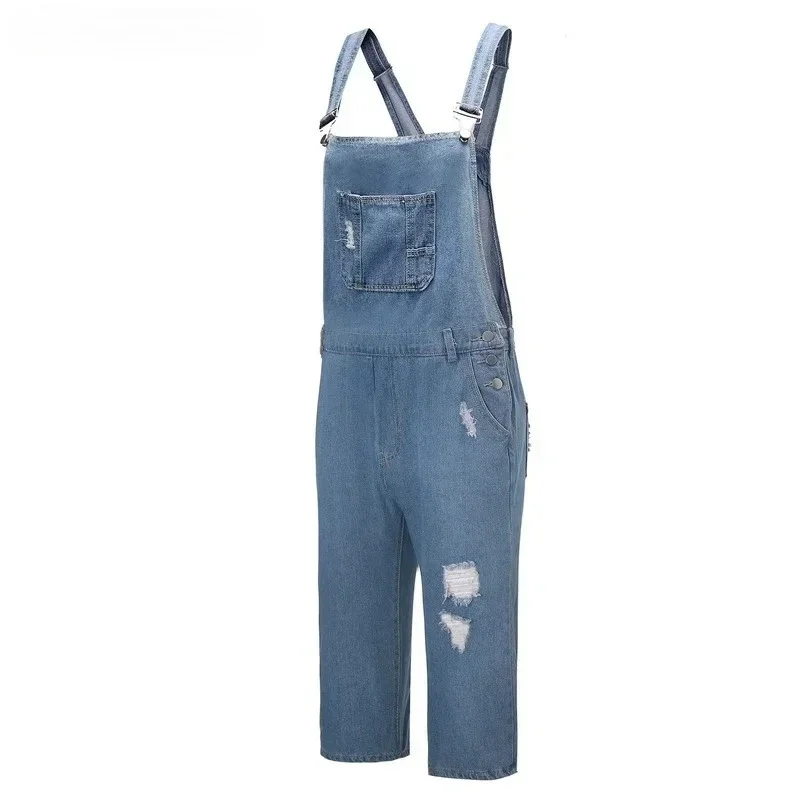 

Men Europe America Ripped Jean Overalls Summer New Straight Vintage Jeans Men's Denim Casual Large Size Streetwear Lugentolo
