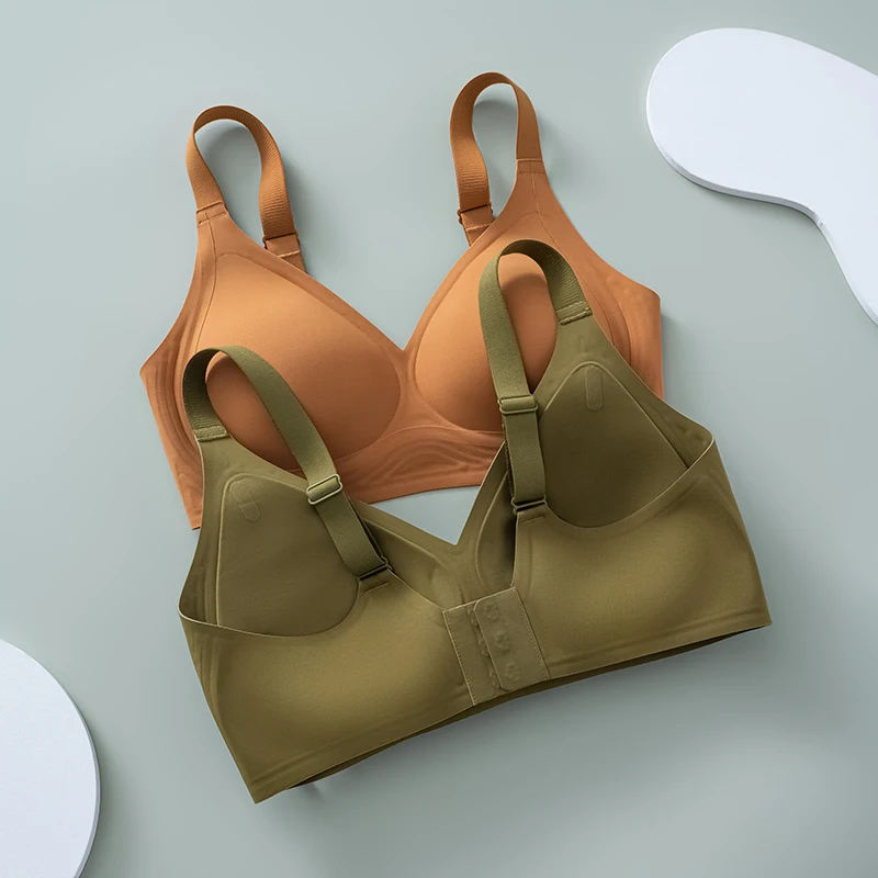 Plus Size Traceless Soft Support Jelly Pulling Women Underwear Fixed Cup Gathering Naked Feeling No Steel Ring Pure Color Bra